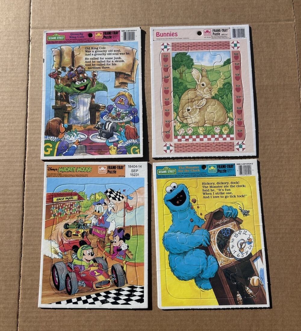 Vintage Golden Frame Tray Puzzle Lot Sesame Street Disney Bunnies 1980s